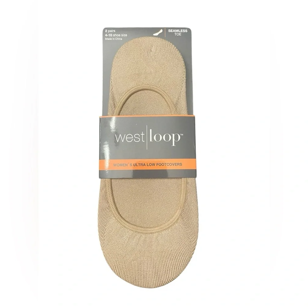 West Loop Women’s Ultra Low Footcovers 2 Pairs Shoe Size 4-10 Beige No Show Sock